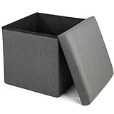 LotFancy Storage Ottoman, Foldable Foot Rest Stool, 13x12x12 Inches Small Fabric Bench with Storage, Holds up to 260 lb, for Living Room, Bedroom, Dorm, Grey