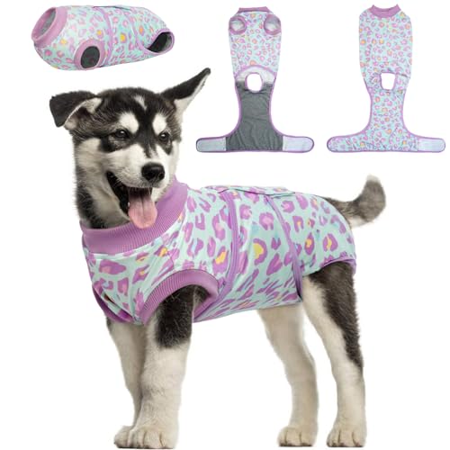 Kuoser Dog Recovery Suit for Dogs After Surgery,Professional Surgical Onesie for Female Male Dogs Spay Neuter,Soft Dog Surgery Suit Bodysuit for Abdominal Wounds Skin Disease,Light Purple Leopard XS