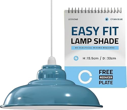 LEDSone Industriel Pendentif Plafonnier Abat-jour, Rétro Cuisine Pendentif Plafonniers Vintage Métal Loft Bar Suspendu Éclairage Rustique Suspension Abat-jour (Bleu cyan courbé)