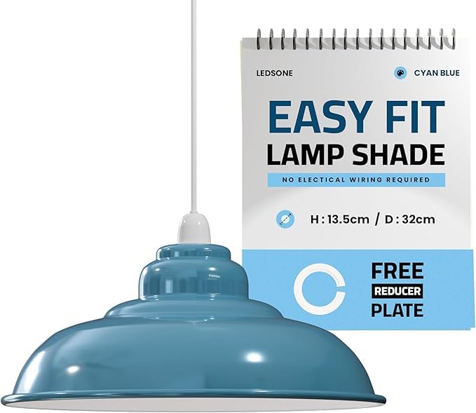 LEDSONE Industrial Cyan Blue Semi Curvy Metal Ceiling Lamp Shade 32cm Easy Fit Light Modern Hanging Pendant Ceiling Light Shade for Bedroom, Hallway, Office Industrial Kitchen — image 1