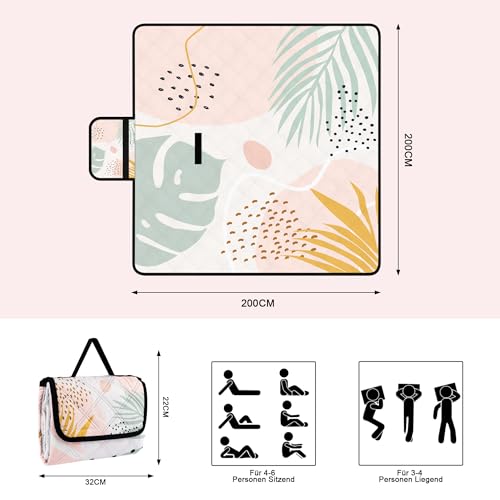 Picnic Blankets,79''x79'' Extra Large Sandproof Waterproof Beach Blanket,Foldable Portable 3-Layer Polyester Outdoor Picnic Blanket for Grass Lawn,Beach,Family Camping,Park,Travel-Tropical Leaves by BEW - Image 6