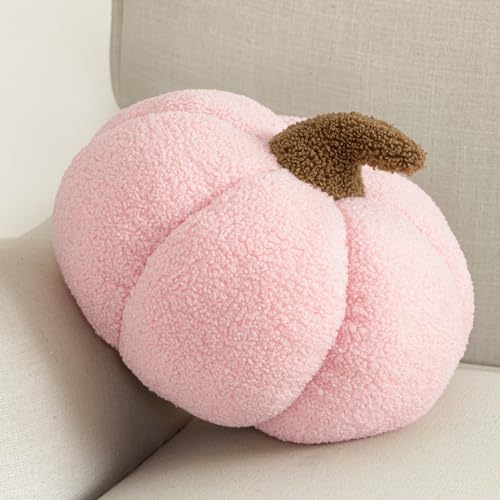 Phantoscope Teddy Fleece Pumpkin Throw Pillows Ultra Soft Sherpa Decorative Cute 3D Shaped Cushion, Blush Pink, 6 x 12 inches