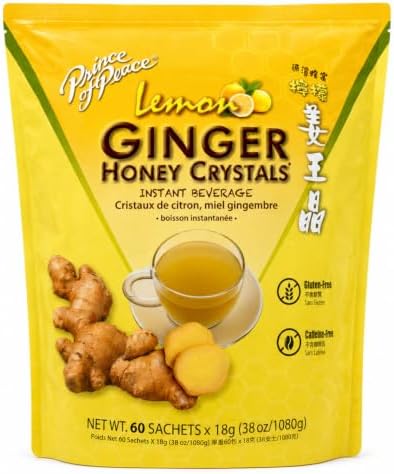 Prince of Peace Instant Ginger Honey Crystals with Lemon, 60 Sachets โ Instant Hot or Cold Beverage โ Easy to Brew โ Drink Like a Tea โ Caffeine and Gluten Free โ Real Ginger