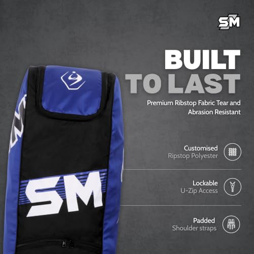 Image of SM Ultra Duffle Cricket Kit Bag with Wheels | Wheelie Cricket Bag | Ultralight Premium Denier Ripstop | Preformed Back & Base | Extra Storage Pockets | Lockable U-Zip | High-Performance Cricket Bag