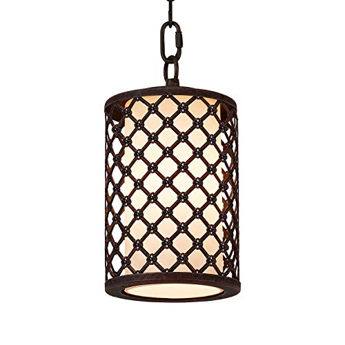 One-Day Sale: Up to 50% Off GZBtech Indoor Outdoor Mini Pendant Light Fixture, 73'' Chain Adjustable Hanging Single Lantern Rustic Oil Rubbed Bronze, Blossom Round Pendants for Porch Dining Room Over Sink Table, 110V ETL Listed