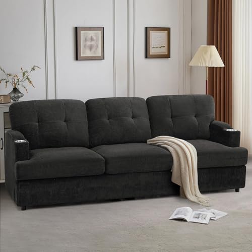 Lesofair 89" Chenille 3 Seats Sofa with Built-in Cup Holder