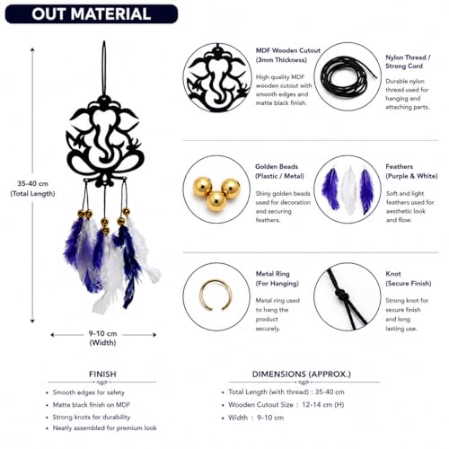 Image of Acrylic Dream Catcher Car Hanging Ornament with Purple and White Feathers - Rear View Mirror Decor for Cars, Spiritual Wall Hanging Decoration for Home, Office and Gift Use (GANESH-001)