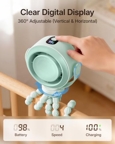 Image of SWEETFULL Portable Stroller Fan, Pinch-Proof Baby Fan - Green