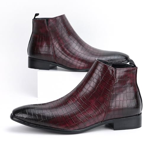 Men'S Gradient Print Leather Chelsea Ankle Boots Retro Square Toe Chunky Heel Slip-On Business Casual Formal Ankle Boots Comfortable High Top Dress Boot3