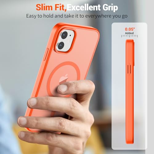 Image of SUPFINE Magnetic for iPhone 11 Case(Compatible with MagSafe)(Military Grade Drop Protection) Slim Translucent Matte Shockproof with Anti-Fingerprint Phone Case,Orange
