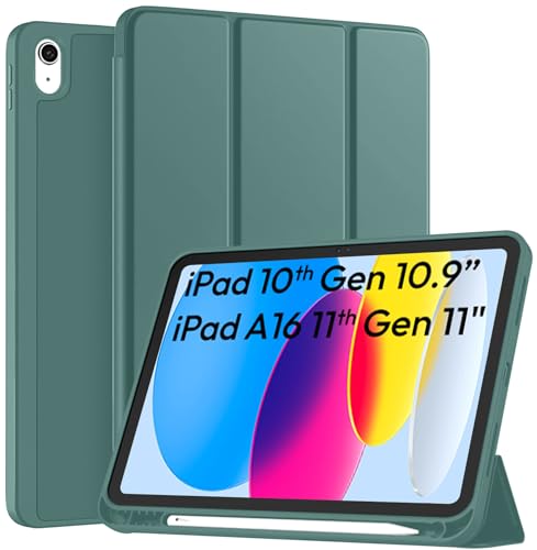 Image of Robustrion Case for iPad 11th Gen (A16) / 10th Generation Cover Case (2025 /2022), Smart Trifold Flip Stand Cover [Pencil Holder] for iPad 10th Gen /11th Generation [Auto Sleep Wake] - Dark Green
