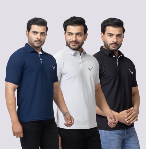 Image of HANABY Men's Summer Polo Solid Half Sleeves Polycotton T-Shirt | Collar Breathable and Comfortable T-Shirt (Pack of 3)