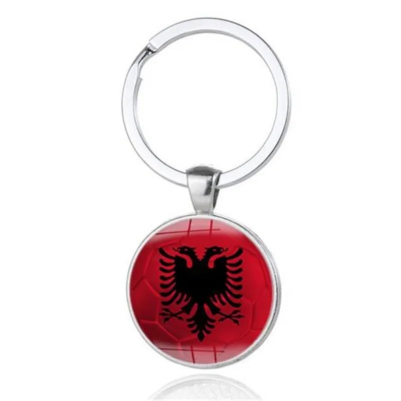 Art Attack Albanian Flag Soccer Keychain, Albania Red and Blacks Eagles National Football Team Accessories History Party Favor Fan Car Key Chain Ring Pendant Charm (Silver), Silver, S