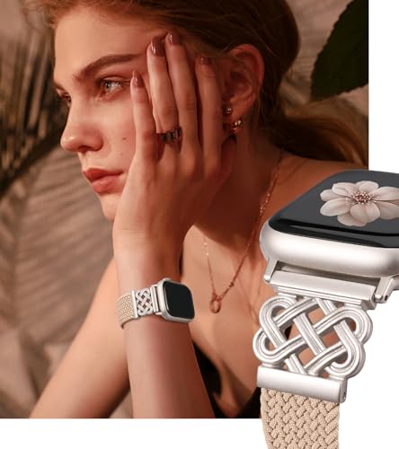 Image of TOYOUTHS Braided Magnetic Band Compatible with Apple Watch Bands 38 /40 /41 /42 /44 /45 /46 /49mm Women Men, Dressy Celtic Metal Stretchy Elastic Strap for iWatch Series 11 10 9 8 7 6 5 4 SE /Ultra 3 2 1