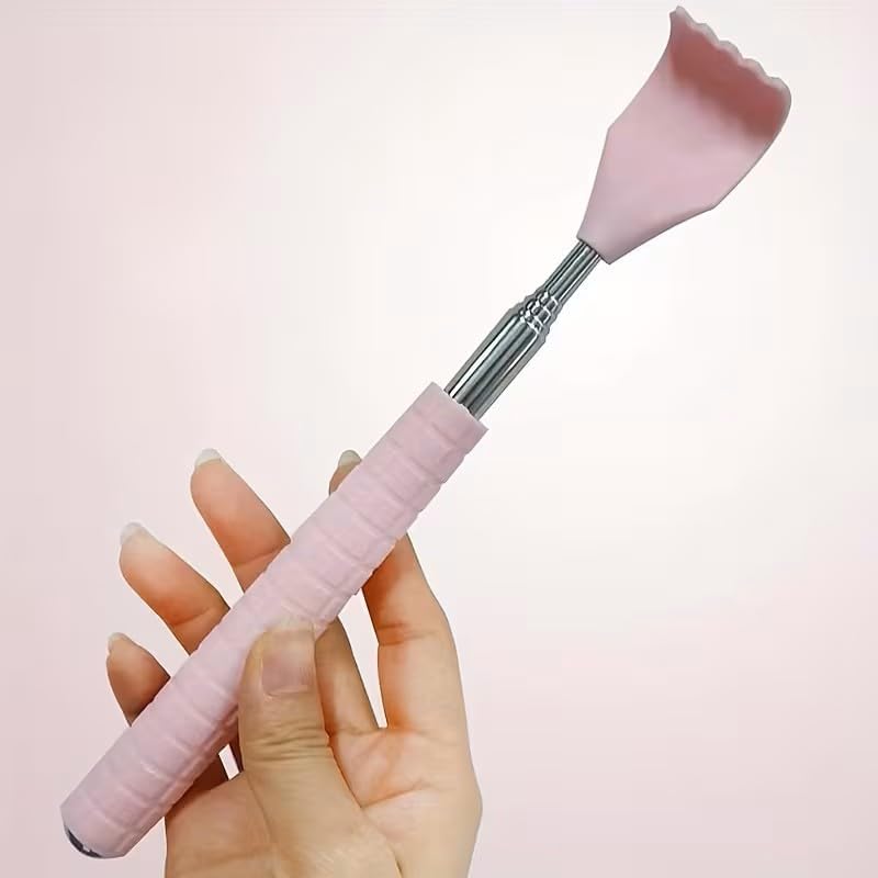 Extendable Back Scratcher, Stainless Steel Portable Telescopic Rubber Handle Back Scratchers, Pink