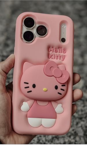Image of Back Cover Compatible with iPhone 17 Pro Max Soft Silicone 3D Cute Cartoon with Holder Full Protective Kitty Case for iPhone 17 Pro Max (Kitty)