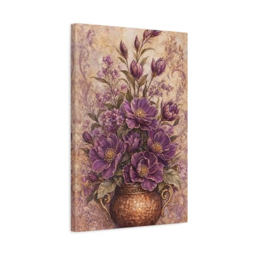 Toile imprimée fleurs violettes rétro grand format pour salon