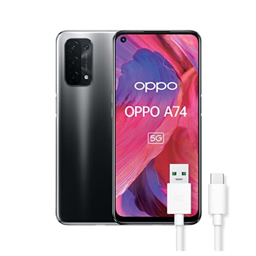 OPPO A74 5G Display 6,5’’ Amoled, Quad Camera 48MP, RAM 6+128 GB espandibile fino a 256GB, batteria da 5000 mAh, Ricarica rapida, Dual Sim, con cavo dati OPPO Tipo-C, [Versione Italiana], Fluid Black