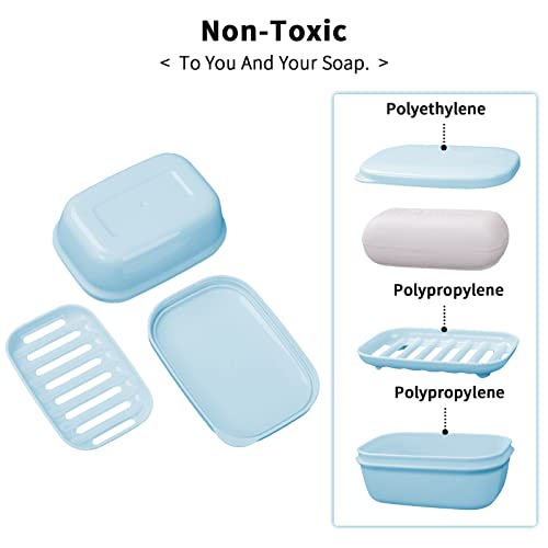 Quatish Soap Holder 1 Pack, Travel Soap Container With Lid, Portable Bar Soap Holder, Leakproof Soap Box With Perforations, Soap Dishes For Traveling, Camping, Gym (Light Blue) #TOP4