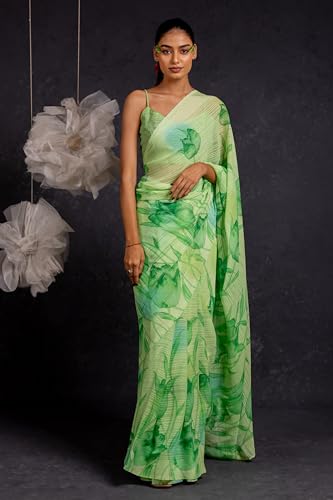Image of MIRCHI FASHION Saree for Woman Georgette Floral and Leaf Printed | Elegant Farewell and Ceremonial Women's Sari with Blouse Piece