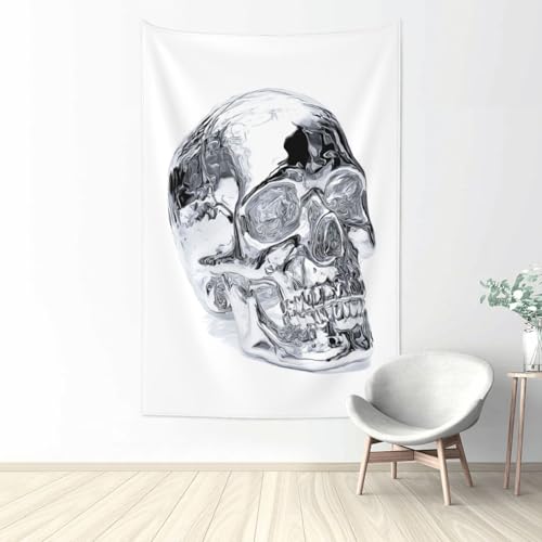 Tapisserie Skull 3D Silver Tenture Murale Artistique pour Décoration Chambre et Dortoir Taille L