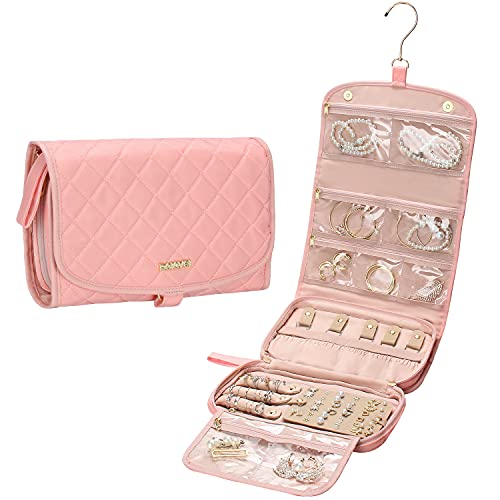 Monstina Travel Jewelry Organizer Case, Foldable Jewelry Roll Bag Handing Jewery Storage Bags With Hook For Necklace, Earrings, Rings, Bracelet, Brooches #TOP4