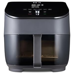 Instant Port Vortex Plus 6 en 1 Freidora de Aire Digital con ClearCook y Función de Asar, Recalentar, Hornear y Deshidratar, Negro con mirilla, 1.700 W – 6L