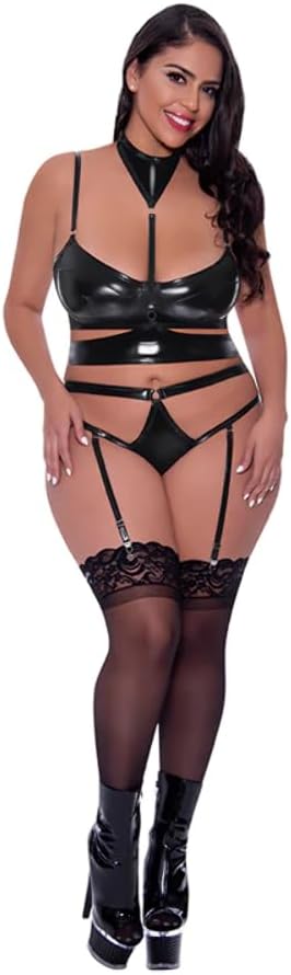 Magic Silk - Club Candy Bra Harness & Panty (Black, Plus Size 2XL)