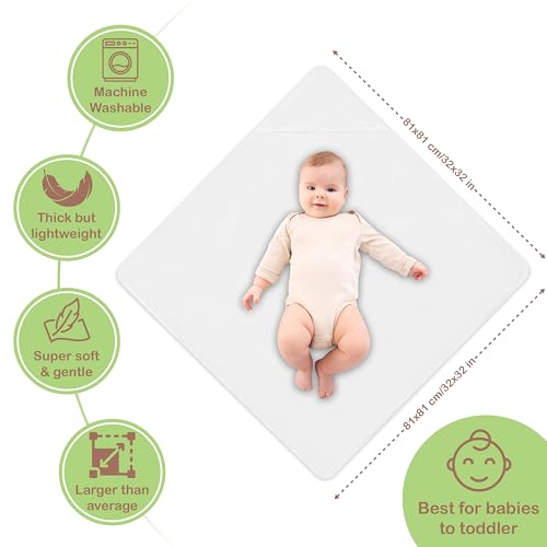 Image of 100% Organic Cotton Muslin Baby Hooded Towel, 32 x 32 in, White, 2 Pack, Soft Absorbent 4-Layer Hooded Bath Towel for Newborns, Infants, Toddlers, Boys, Girls, Oeko-TEX