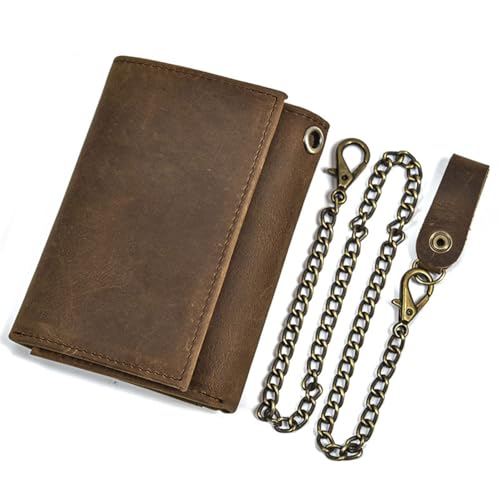 Alkenred Mens leather wallet Chain small RFID Blocking trifold Wallet Slim Minimalist Western Wallet For Men with Credit Cards(brown)