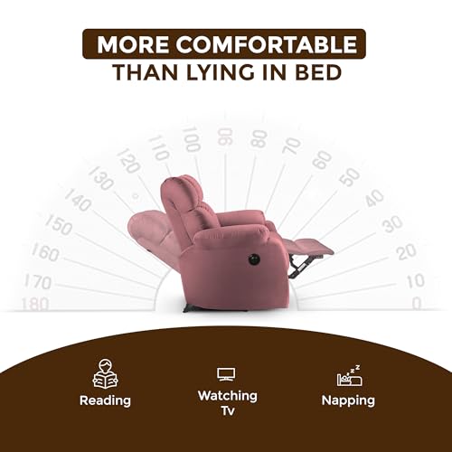 Image of Little NAP Helios Soft Suede Fabric Single Motorized Standard Recliner | Padded 1 Seater Aaram Sofa | Relaxing Chair for Home Office Living Bed Room | Dusty Mauve