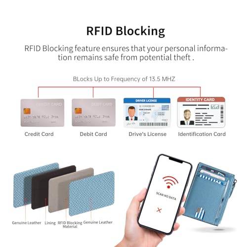 Image of Slim Wallet for Women Small Leather RFID Blocking Credit Card Holder Minimalist Front Pocket Wallet with Coin Purses & Pouches,Blue