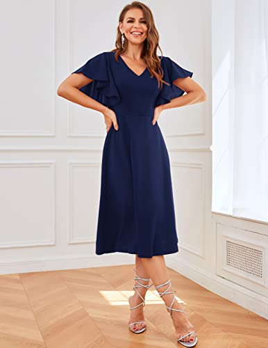 Image of Bridesmay Women's Formal Wedding Guest Dress for Women 2026 Short Sleeve Fit and Flare Tea Party Dresses
