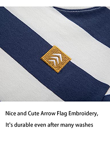 Wiyoshy Boys' Crew Neck Short Sleeve T-Shirts Cotton Top Tees (Stripe Navy, 14) #TOP4