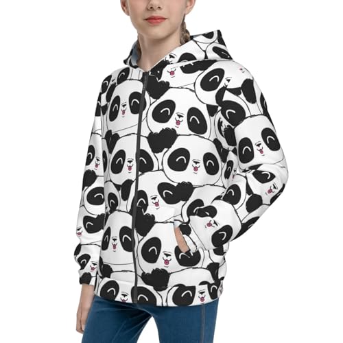Panda Bear Kids Pullover Hoodies Boys Zip Up Sweatshirts Girls Athletic Clothes with Pocket