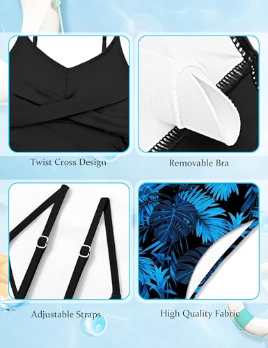 Image of Girls Swimsuit 2 Piece Bathing Suit Criss Cross Ruched Girl Tankini Sets Printed Girls' Swimwear for 9-18 Years