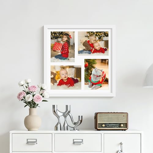 Image of DUENPY 20x20 Collage Picture Frame 8x10 Picture Frame Collage Displays Four 8x10 inch Photos Available Horizontal Wall Mounting Display and Vertical White