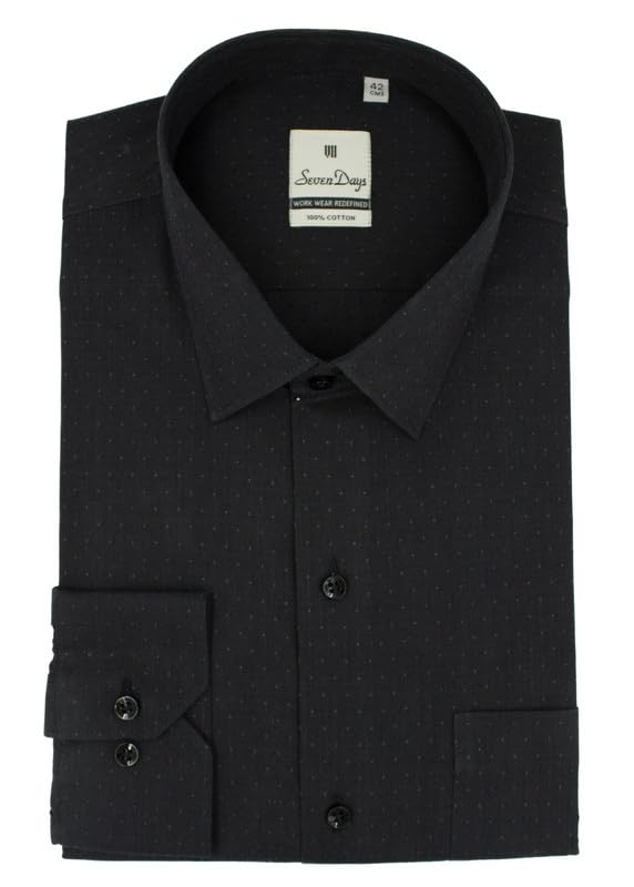 Image of 7-DAYS Men's Self Design Formal Shirt ? 100% Pure Cotton, Dobby Pattern, Slim Fit, Full Long Sleeve, Textured Gents Shirt for Work Wear and Business Casuals