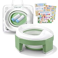 Töpfchen Toilettensitz Kinder ab 1 2 Jahre 3 in 1 Faltbarer Potty Training Seat Baby AuBen Innen Tragbar Reisetoilette Reisetöpfchen mit Reisetasche und Einweg Müllsäcke(Grün)