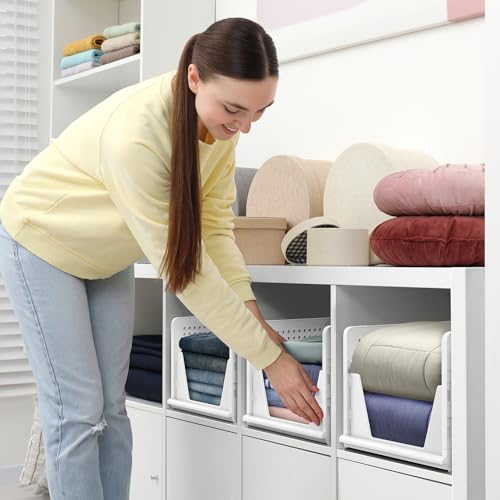 Image of Sorbus 3 Pack Folding Closet Shelf Organizer for Clothes - Versatile Stackable Storage Baskets for Closet, Bathroom, Kitchen and Garage - Easy Access Open Front Design - Plastic Organizer Shelves