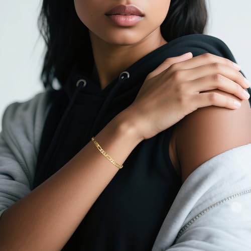 14K Gold Bracelet for Men, 8 inch Non Tarnish Golden Figaro Chain with 5mm Width & Lobster Claw Clasps for Him, Jewelry Gifts with Box for Valentine's Day/Father's Day/Anniversary3