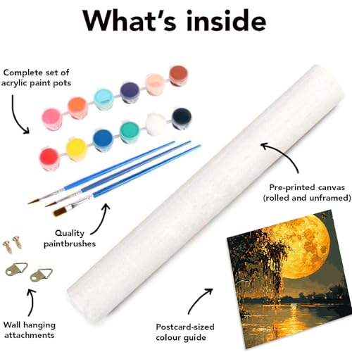 Image of Clendo DIY Moon Paint by Numbers Kit for Adults, Landscape Adult Paint by Number Kits on Canvas Without Frame, Lake View Oil Paint by Numbers for Home Decor Gift 16 inch W x 20 inchL