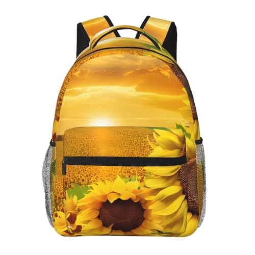 Sac à dos imprimé tournesol noir filles cartable ordinateur portable bandoulière réglable