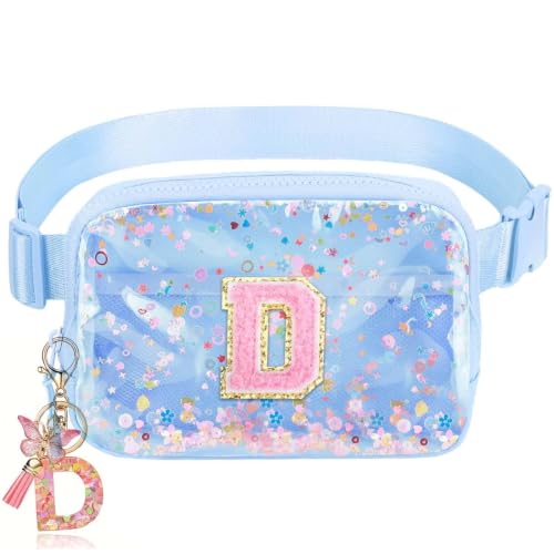 Image of Initial Fanny Pack for Girls - Belt Bag for Teens Kid Teen Girl Kid Birthday Gift Blue Clear D