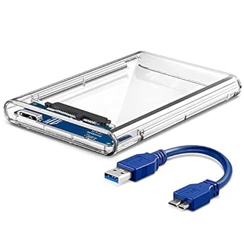 ULTRABYTES USB 2.0/3.0 2.5 Inch SATA External Hard Drive Enclosure for HDD/SSD - Transparent Hard Disk Box