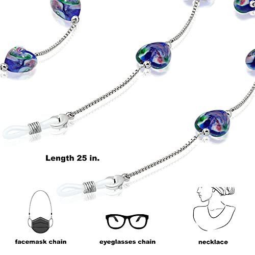 Sea Of Ice Heart Beads Murano Glass Mask Lanyard Chain Necklace Holder And Hanging Eyeglass Chain. (Dark Blue Shade) #TOP1