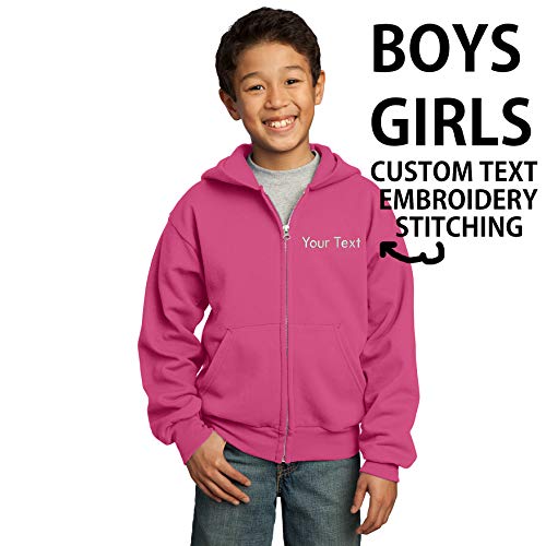 INK STITCH Youth Custom Text Stitching Core Fleece Full-Zip Hooded Sweatshirts - Multi Colors2