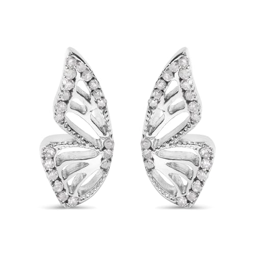 .925 Sterling Silver 1/6 Cttw Diamond Butterfly Earrings