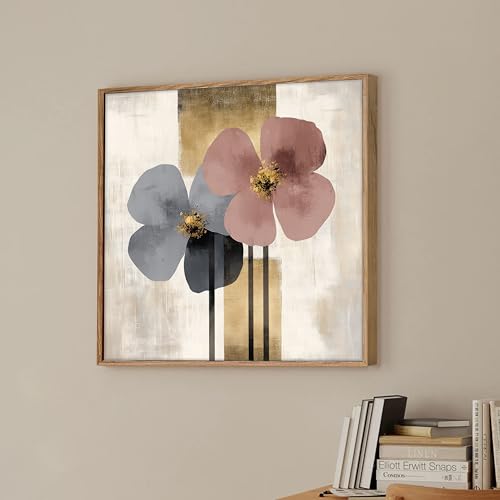 Image of PAINTINGMANTRA Large Framed Abstract Canvas Painting Minimalist Floral Wall Painting, Decorative Modern Paintings For Home, Living Room, Hotel Bedroom, and Office Decor (Size 23x23 Inch)