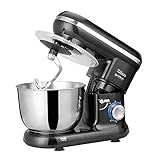 Zilan - Robot de repostería (4,5 l, con kit de repostería, batidor, gancho, cuenco de acero inoxidable, tapa vertedor/protector de una sola pieza, 6 velocidades con función pulse, 1000 W)